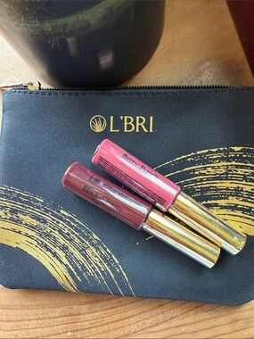 Lip Gloss Duo in Berry Punch and Black Cherry with cosmetic pouch